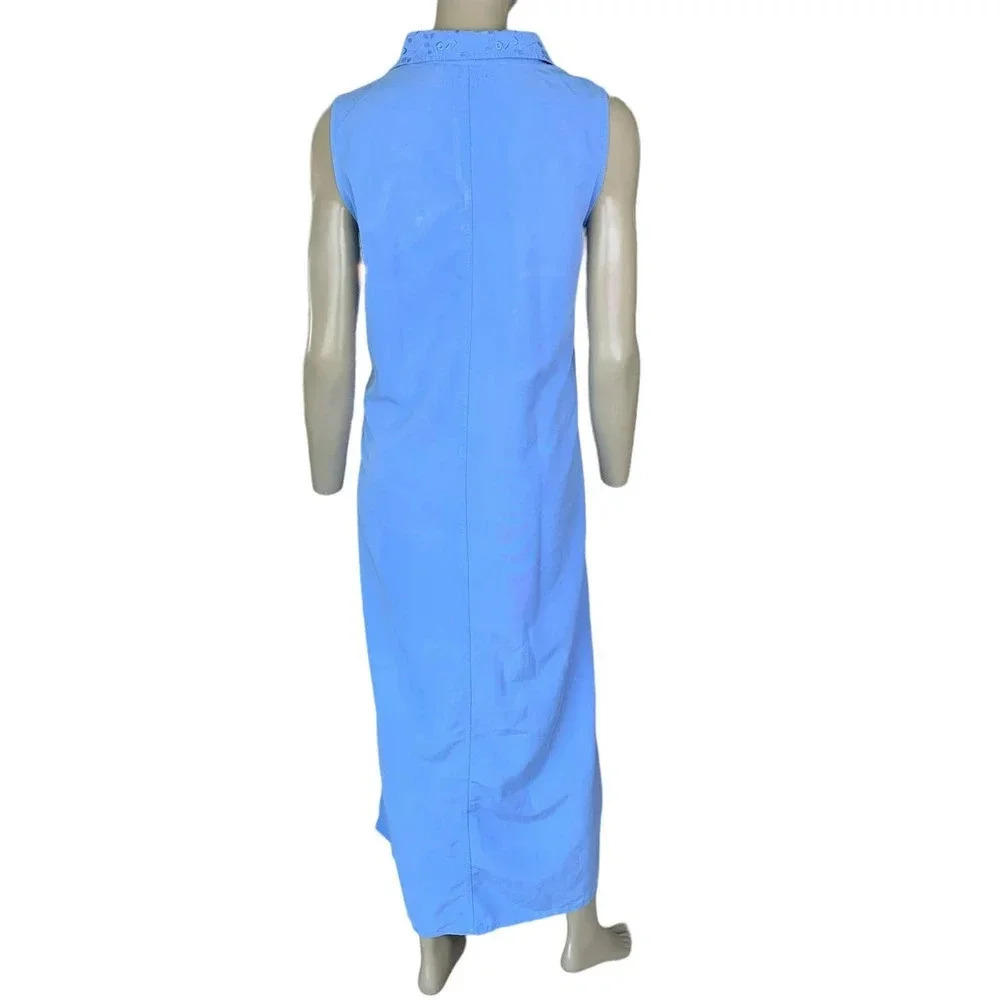 HSZ Studio Vintage 90s Sleeveless Embroidered Maxi Dress Women Size L Baby Blue - Picture 3 of 16